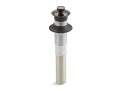 Bathroom sink drain with non-removable metal stopper and without overflow