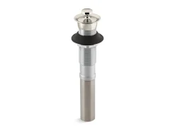 Bathroom sink drain with non-removable metal stopper and without overflow