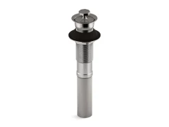 Bathroom sink drain with non-removable metal stopper and without overflow