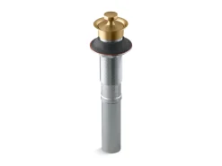 Bathroom sink drain with non-removable metal stopper and without overflow
