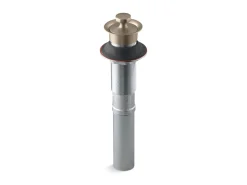 Bathroom sink drain with non-removable metal stopper and without overflow