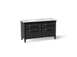 60" bathroom vanity cabinet with sinks and quartz top
