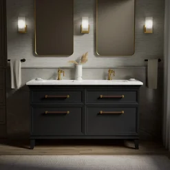 60" bathroom vanity cabinet with sinks and quartz top