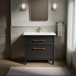 36" bathroom vanity cabinet with sink and quartz top