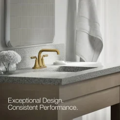 Centerset bathroom sink faucet, 0.5 gpm