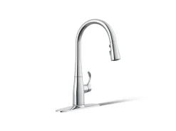 Compact pull-down kitchen sink faucet with three-function sprayhead