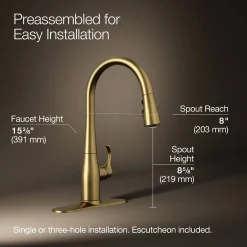 Compact pull-down kitchen sink faucet with three-function sprayhead