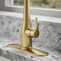Compact pull-down kitchen sink faucet with three-function sprayhead