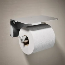 Covered horizontal toilet paper holder