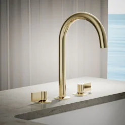 Deck-mount bath faucet handles with Lever design