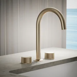 Deck-mount bath faucet handles with Oyl design