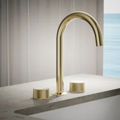 Deck-mount bath faucet handles with Oyl design