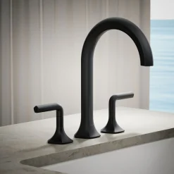 Deck-mount bath faucet handles with Lever design