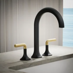 Deck-mount bath faucet handles with Lever design