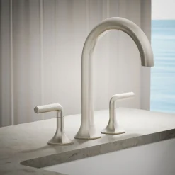 Deck-mount bath faucet handles with Lever design