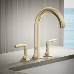 Deck-mount bath faucet handles with Lever design