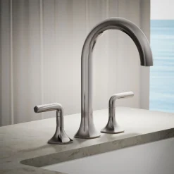 Deck-mount bath faucet handles with Lever design
