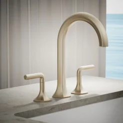Deck-mount bath faucet handles with Lever design
