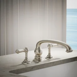 Deck-mount bath faucet handle trim with Lever design