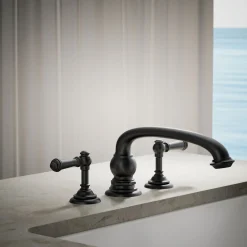 Deck-mount bath faucet handle trim with Lever design