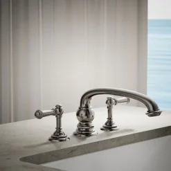 Deck-mount bath faucet handle trim with Lever design