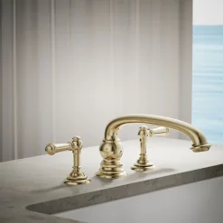 Deck-mount bath faucet handle trim with Lever design