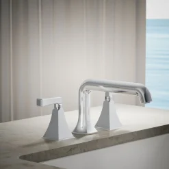Deck-mount bath faucet handle trim