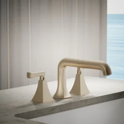 Deck-mount bath faucet handle trim