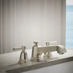 Deck-mount bath faucet trim