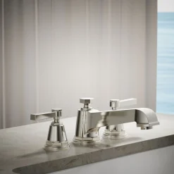 Deck-mount bath faucet trim