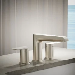 Deck-mount bath faucet trim
