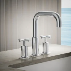 Deck-mount bath faucet trim with Cross handles