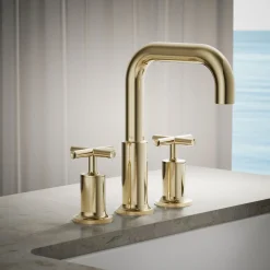 Deck-mount bath faucet trim with Cross handles