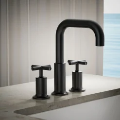Deck-mount bath faucet trim with Cross handles