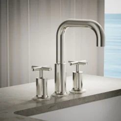 Deck-mount bath faucet trim with Cross handles