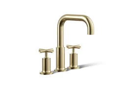 Deck-mount bath faucet trim with Cross handles