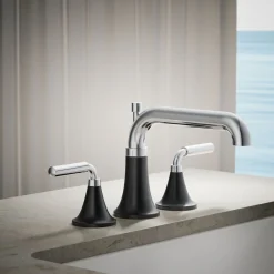 Deck-mount bath faucet trim with diverter