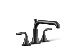 Deck-mount bath faucet trim with diverter
