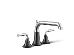 Deck-mount bath faucet trim with diverter