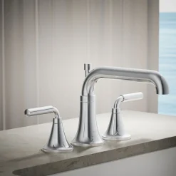 Deck-mount bath faucet trim with diverter