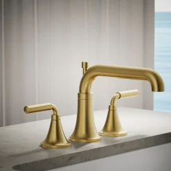 Deck-mount bath faucet trim with diverter
