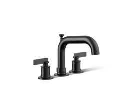 Deck-mount bath faucet trim with diverter