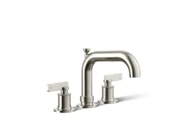 Deck-mount bath faucet trim with diverter