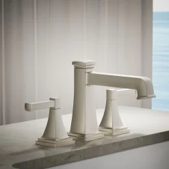 Deck-mount bath faucet trim with diverter