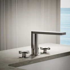 Deck-mount bath faucet with cross handles