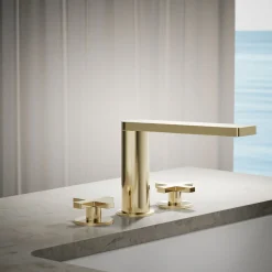 Deck-mount bath faucet with cross handles