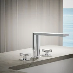 Deck-mount bath faucet with cross handles
