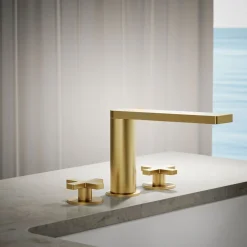 Deck-mount bath faucet with cross handles