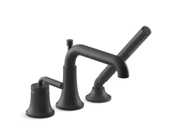 Deck-mount bath faucet with handshower