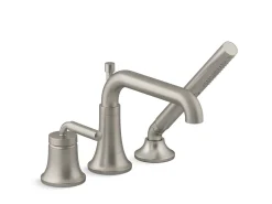 Deck-mount bath faucet with handshower